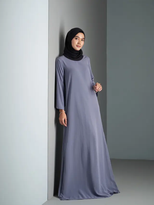 Dress Panjang Elegan Kombinasi Pashmina Muslimah