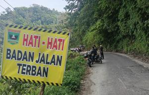 Pemudik diminta waspada melalui jalur di Jalan provinsi Talu-Simpang Empat karena masih banyak jalan terban. (Antara)