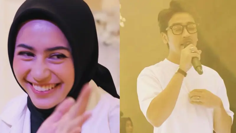 Potret Sintya Marisca dan Abidzar Al Ghifari saat berduet membawakan lagu 'Inikah Cinta' pada acara peluncuran brand parfum Umi Pipik (Instagram/@sintyamarisca)