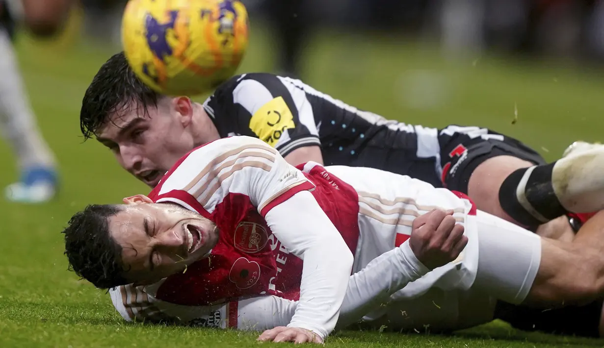 Newcastle United menang tipis dengan skor 1-0 atas Arsenal. (Owen Humphreys/PA via AP)
