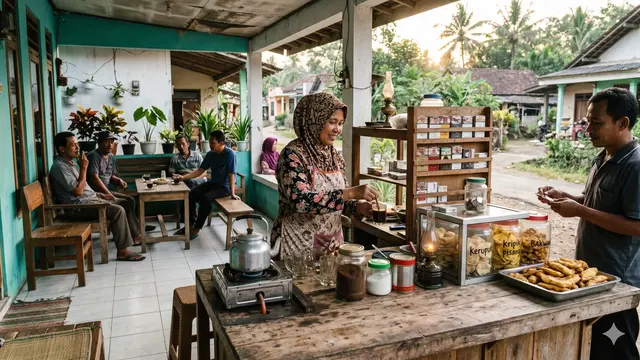 Kombinasi 3 Usaha di Teras Rumah Desa untuk IRT (Foto: Gemini AI)