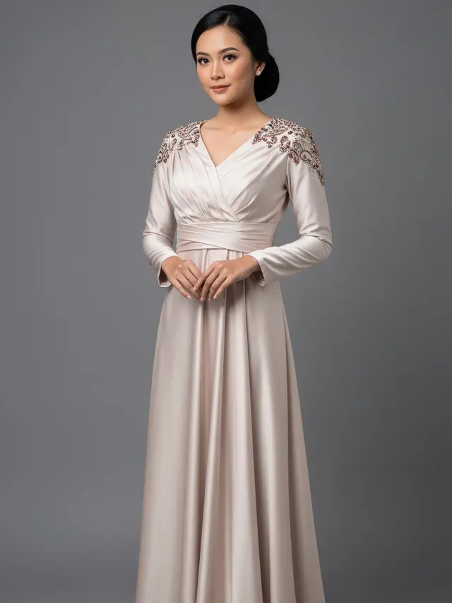 Model Baju Bridesmaid Satin Brokat yang Stylish Gaun Wrap Satin dan Aksen Brokat