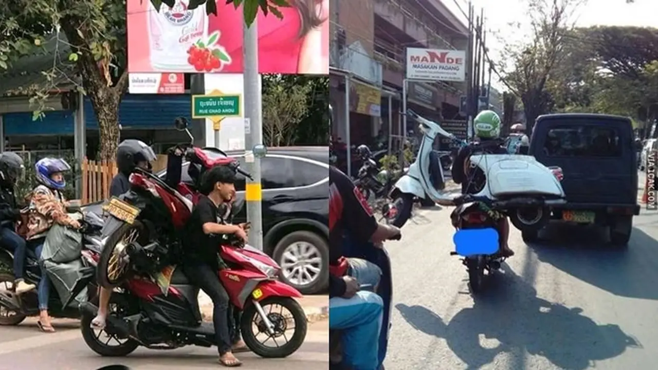 6 Potret Pengendara saat Angkut Motor Ini Bikin Was-Was