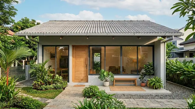 Model Rumah Minimalis Atap Asbes dengan Jendela Besar (Foto: Gemini AI)