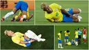 Berikut ini momen dan ekspresi saat dilanggarnya striker Brasil Neymar pada laga melawan Swiss di Piala Dunia 2018. (Foto-foto Kolase AP dan AFP).