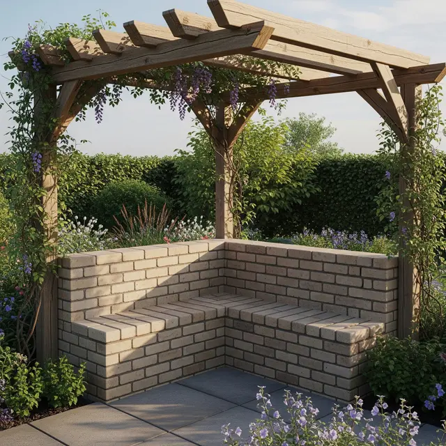Bangku Bata Ringan dengan Pergola (AI Generated)