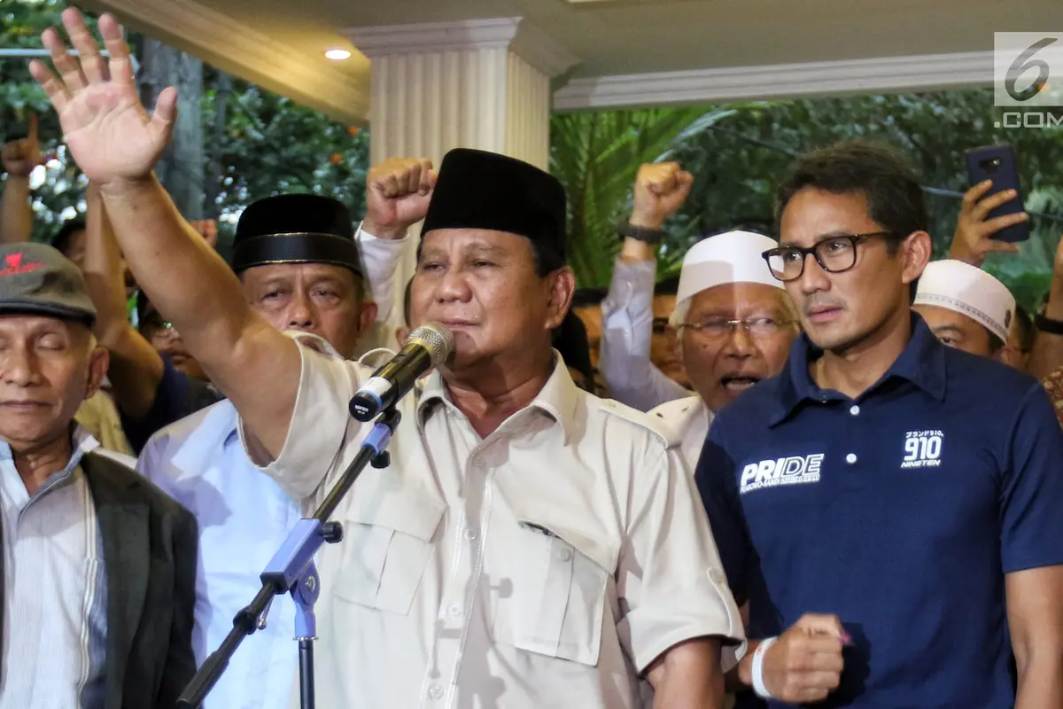 Didampingi Sandiaga, Prabowo Kembali Deklarasi Menang Pilpres