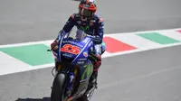 Pebalap Movistar Yamaha, Maverick Vinales, akan mengawali balapan di grid terdepan pada MotoGP Mugello. (EPA/Luca Zennaro)
