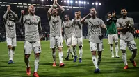 Para pemain Juventus merayakan kemenangan atas Cagliari. (AFP/Marco Bertorello)