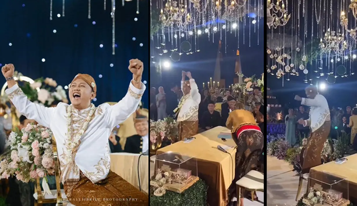 Kebahagiaan menyelimuti penyanyi Denny Caknan.  Diusianya 29 tahun, pelantun lagu Kartonyono Medot Janji itu menikahi Bella Bonita. Akad nikah digelar di The Sun Hotel, Kota Madiun, Jawa Timur, pada Jumat (7/7/2023). Berikut ekspresi [Instagram/denny_caknan/goodall.news]