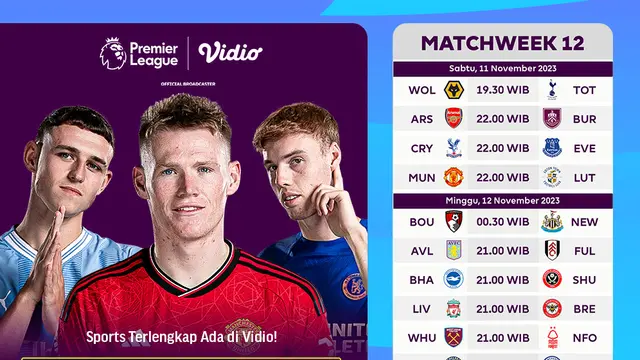 Jadwal dan Link Streaming Premier League Matchweek 12 di Vidio