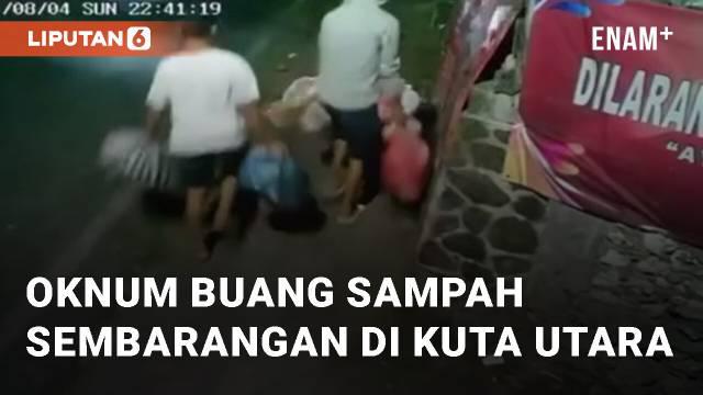 Pembuangan sampah di atas trotoar terjadi di Kuta Utara. Pelaku tampak menantang dan melakukan gerakan-gerakan mengejek ke CCTV