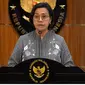 Menteri Keuangan (Menkeu) Sri Mulyani Indrawati saat konferensi pers memberikan penjelasan transaksi mencurigakan Rp 300 triliun.