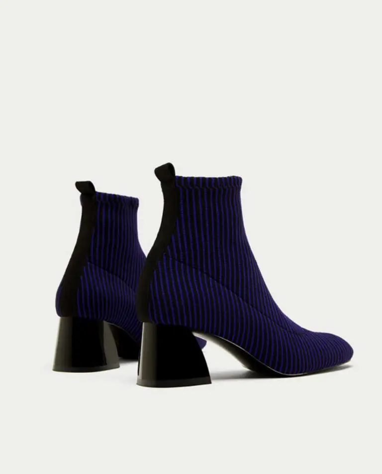 CONTRASTING SOCK-STYLE HIGH HEEL ANKLE BOOTS, Rp 559.900. Zara