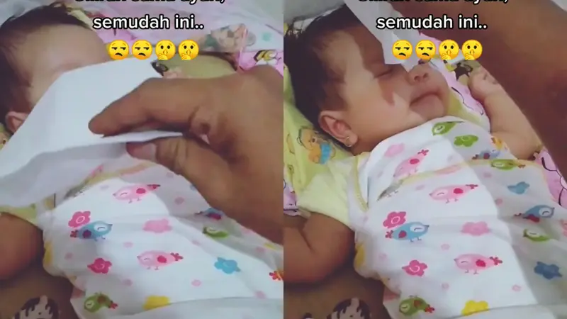 Video viral cara simpel seorang ayah menidurkan bayinya pakai tisu wajah.