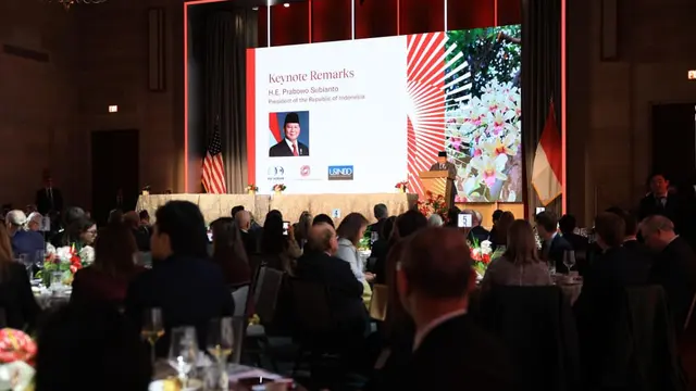 Presiden Prabowo Subianto dalam acara Business Summit yang digelar di US Chamber of Commerce, Washington DC, Rabu (18/2/2026). (Istimewa)