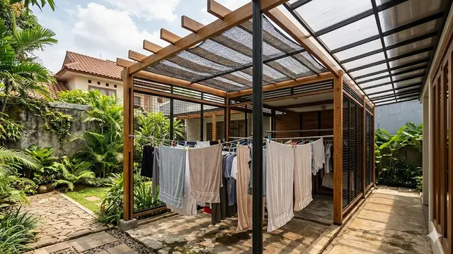 Desain Jemuran Tertutup yang Tidak Bikin Lembap dengan Kombinasi Ventilasi Alami