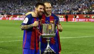 Andres Iniesta. Merupakan senior Lionel Messi di La Masia. Selama 14 tahun bermain bersama hingga 2018, Andres Iniesta merupakan pemberi assist terbanyak bagi gol-gol Lionel Messi. (Foto: AFP/Ander Gillenea)
