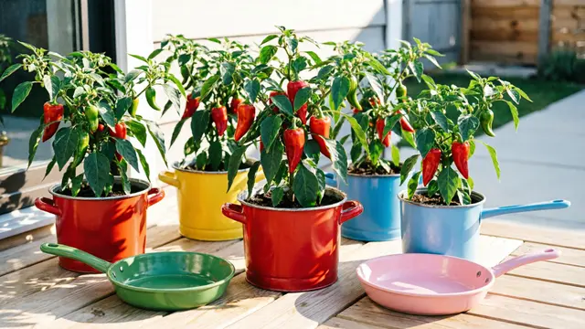Ide Kebun Cabai di Panci Bekas yang Sudah Tidak Terpakai (AI)