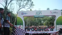 Kegiatan lari santai bersama karyawan dengan jarak 5,5 kilometer dilakukan Agung Podomoro dalam rangka merayakan ulang tahunnya yang ke-55 di kawasan Vimala Hills, Ciawi, Bogor. (Ist)