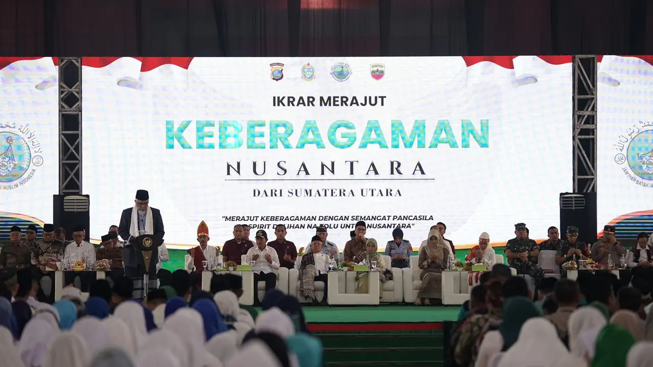 Jamiyah Batak Muslim Indonesia (JBMI) menggelar Ikrar Merajut Keberagaman Nusantara dengan Falsafah Pancasila & Semangat Daluhan Na Tolu di GOR Sumatera Utara, Kamis, 19 Oktober 2023. (Istimewa)