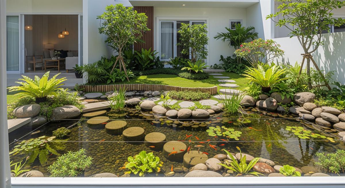 Desain Kolam Ikan Ramah Anak di Rumah Minimalis Model Kolam Ikan Menghadap Ruang Keluarga