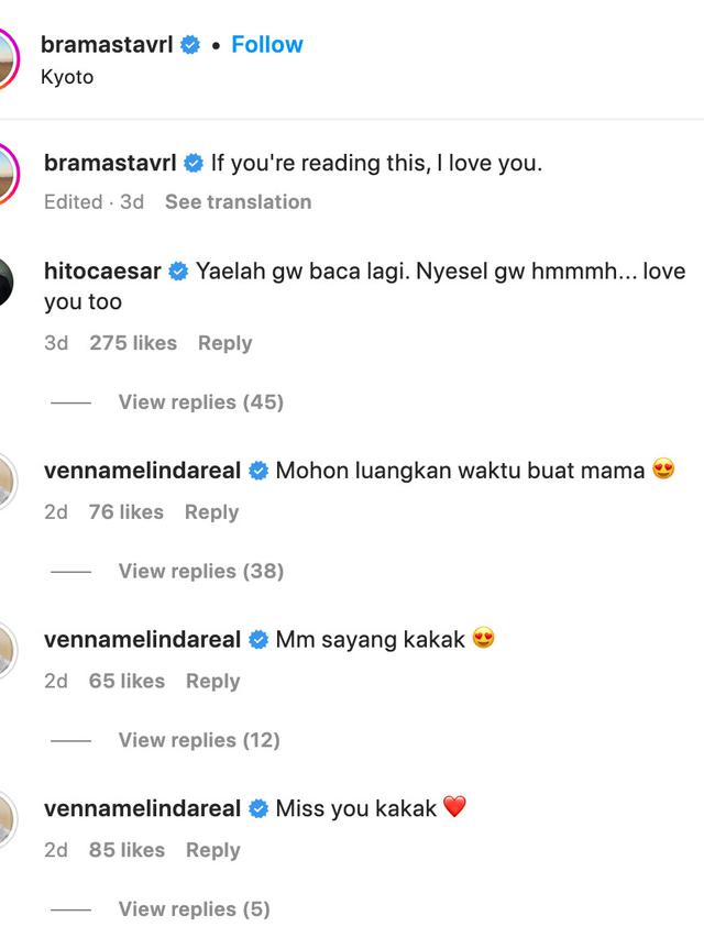 Venna Melinda minta waktu kepada Verrell Bramasta karena kangen. (Foto: Dok. Instagram @bramastavrl)