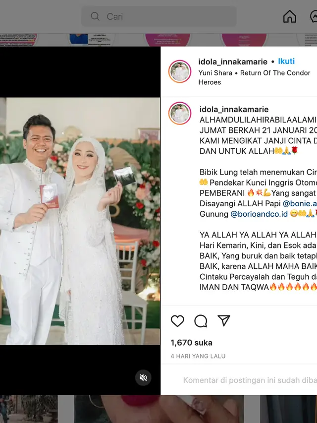 Unggahan Inna Kamarie. (Foto: Dok. Instagram @idola_innakamarie)