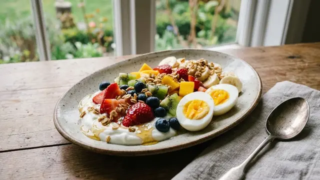 Salad Buah Yogurt dan Telur Rebus/Gemini AI