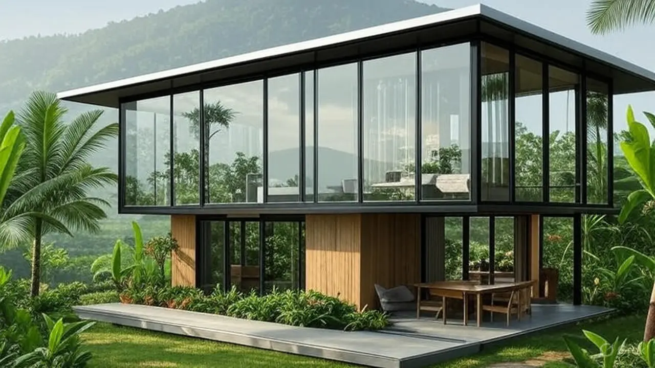 Desain Rumah Minimalis Mewah 2025 Dengan Fasad Full Glass/Ilustrasi gambar oleh AI