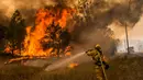 Seorang petugas pemadam kebakaran sedang memadamkan lahan yang terbakar di kawasan Rocky Fire, San Francisco, California, Kamis (30/7/2015). Kebakaran terletak 180 km, sebelah utara dari San Francisco. (REUTERS/Max Whittaker)