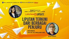 Liputan6 Update hari ini mengangkat headline mengenai Indonesia Gagal All England 2021. Serta laporan khusus dari Korea Selatan yang membahas penanganan Covid-19 serta perkembangan kasus Mucikari yang berkedok 'Manusia Silver' di Gunung Kidul.