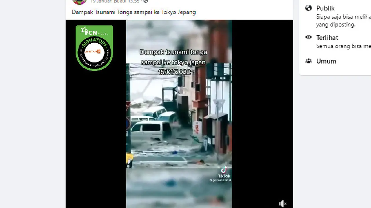 Cek Fakta Liputan6.com menelusuri klaim video dampak tsunami Tonga sampai ke Tokyo