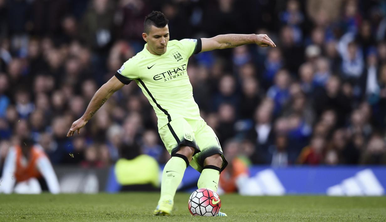 Pemain Mancheter City, Sergio Aguero menduduki peringkat ke-10 indeks pemain dengan performa terbaik Liga Inggris, Aguero meraih 602 poin. (Reuters/Dylan Martinez)