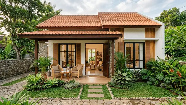 Contoh Rumah Kecil Type 36 dengan Halaman Depan dan Area Santai Keluarga