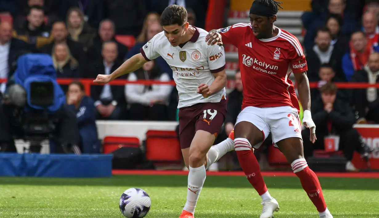 Meski tampil cukup baik, Nottingham Forest tidak mampu mengimbangi kualitas pemain Manchester City. (AP Photo/Rui Vieira)