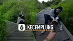 Nasib apes dialami oleh perempuan ini ketika sedang bergaya di sebuah tempat wisata justru jatuh terperosok ke hutan mangrove.