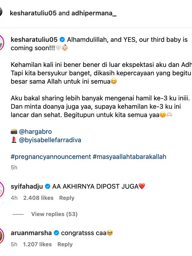 Unggahan Kesha Ratuliu. (Foto: Dok. Instagram @kesharatuliu05)