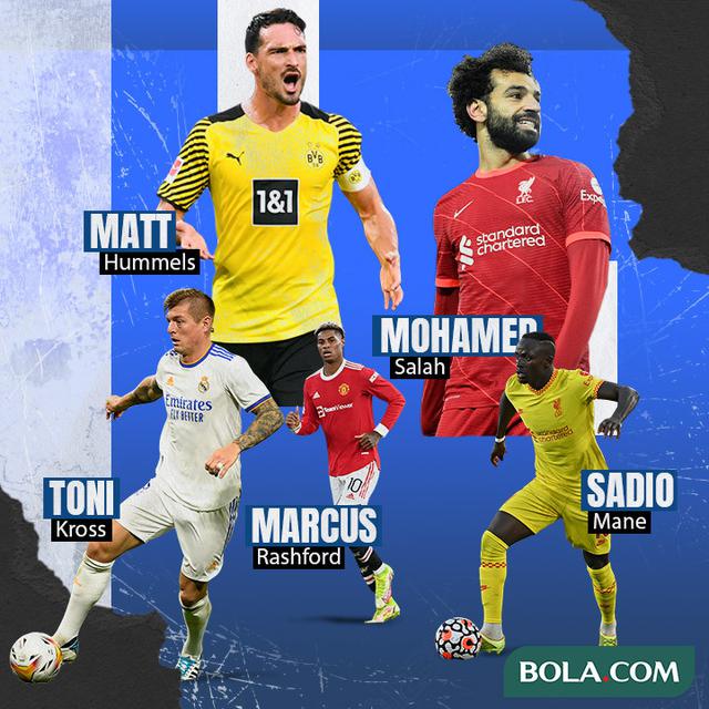 Ilustrasi - 5 Pemain Dunia: Mats Hummels, Toni Kroos, Mohamed Salah, Marcus Rashford, dan Sadio Mane