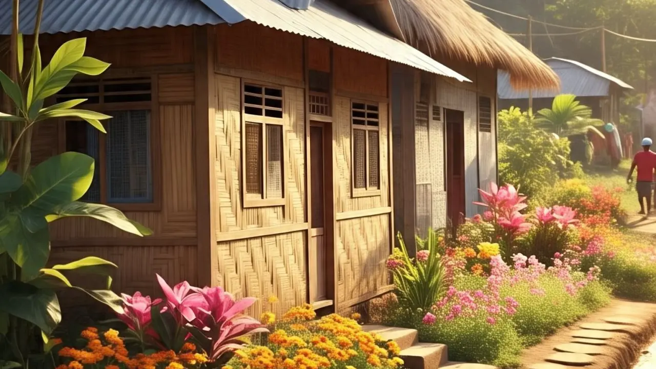 Rumah Sederhana dengan Taman Bunga di Desa