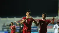 Ramadhan Sananta (kiri) melakukan selebrasi usai mencetak gol ke gawang Timor Leste pada Piala AFF U-23 2023, Minggu (20/8/2023). (Dok. PSSI)
