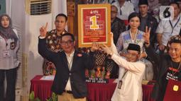 Hasil pengundian tersebut adalah untuk pasangan nomor urut 1 adalah Ridwan Kamil-Suswono. (Liputan6.com/Angga Yuniar)