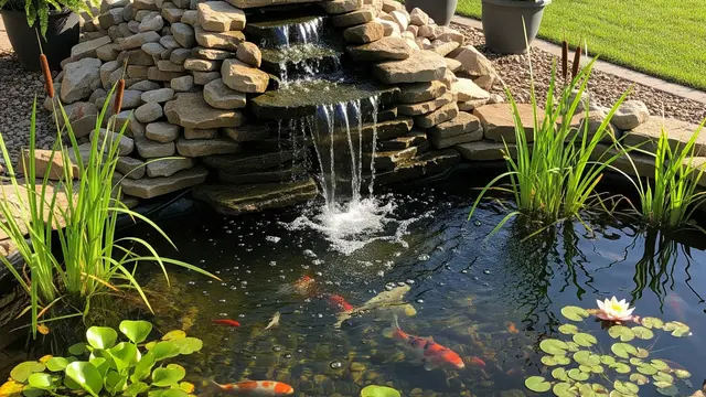 Ide Halaman Belakang Rumah dengan Kolam Ikan Kecil Alami (AI)