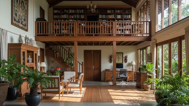 Model Rumah Mezzanine Atap Tinggi dengan Plafon Ekspos