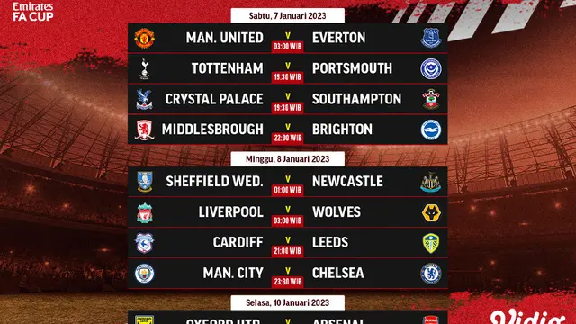 Jadwal dan Live Streaming Piala FA Putaran Ketiga di Vidio, 7-10 Januari 2023