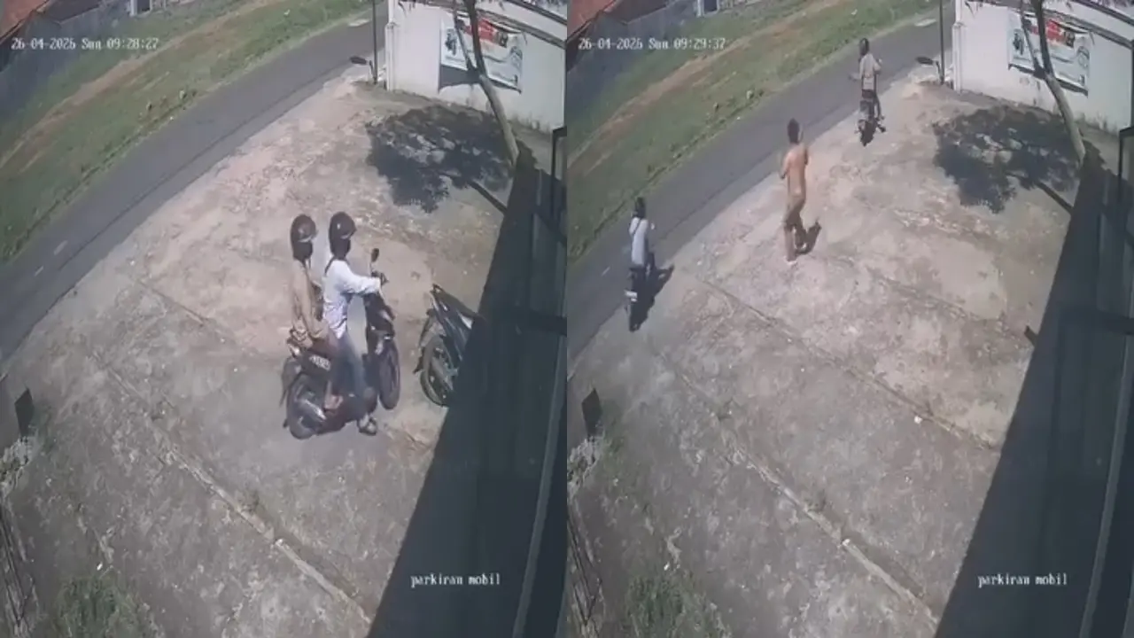 CCTV rekam aksi maling sepeda motor bersenjata api saat beraksi di Bandar Lampung. (Istimewa)