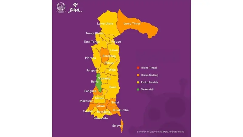 Zona Penyebaran Covid-19 di Sulawesi Selatan (Liputan6.com/Doc:Dinkes Sulsel)