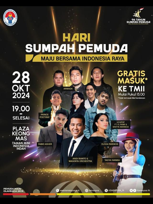 Hari Sumpah Pemuda ke-96 dengan sejumlah kegiatan di Plaza Keong Mas, Taman Mini Indonesia Indah, Jakarta pada Senin (28/10/2024).