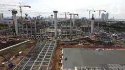 Foto udara perkembangan pembangunan Jakarta International Stadium, Jumat (23/10/2020). Hingga pekan ke-59, progres konstruksi Jakarta International Stadium sudah mencapai 31,89 persen dan ditarget akan selesai pada akhir 2021. (Liputan6.comHelmi Fithriansyah)