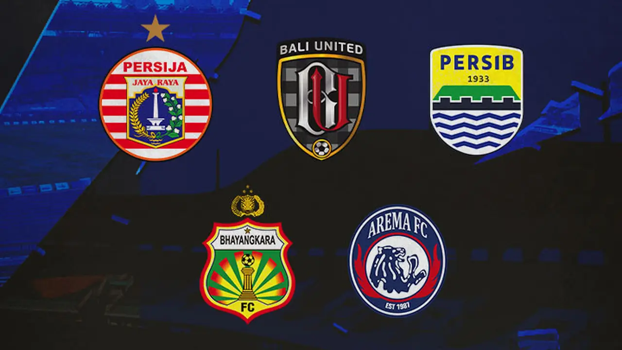 Liga 1 - Logo klub BRI Liga 1: Persija, Bali United, Persib, Bhayangkara FC, dan Arema FC